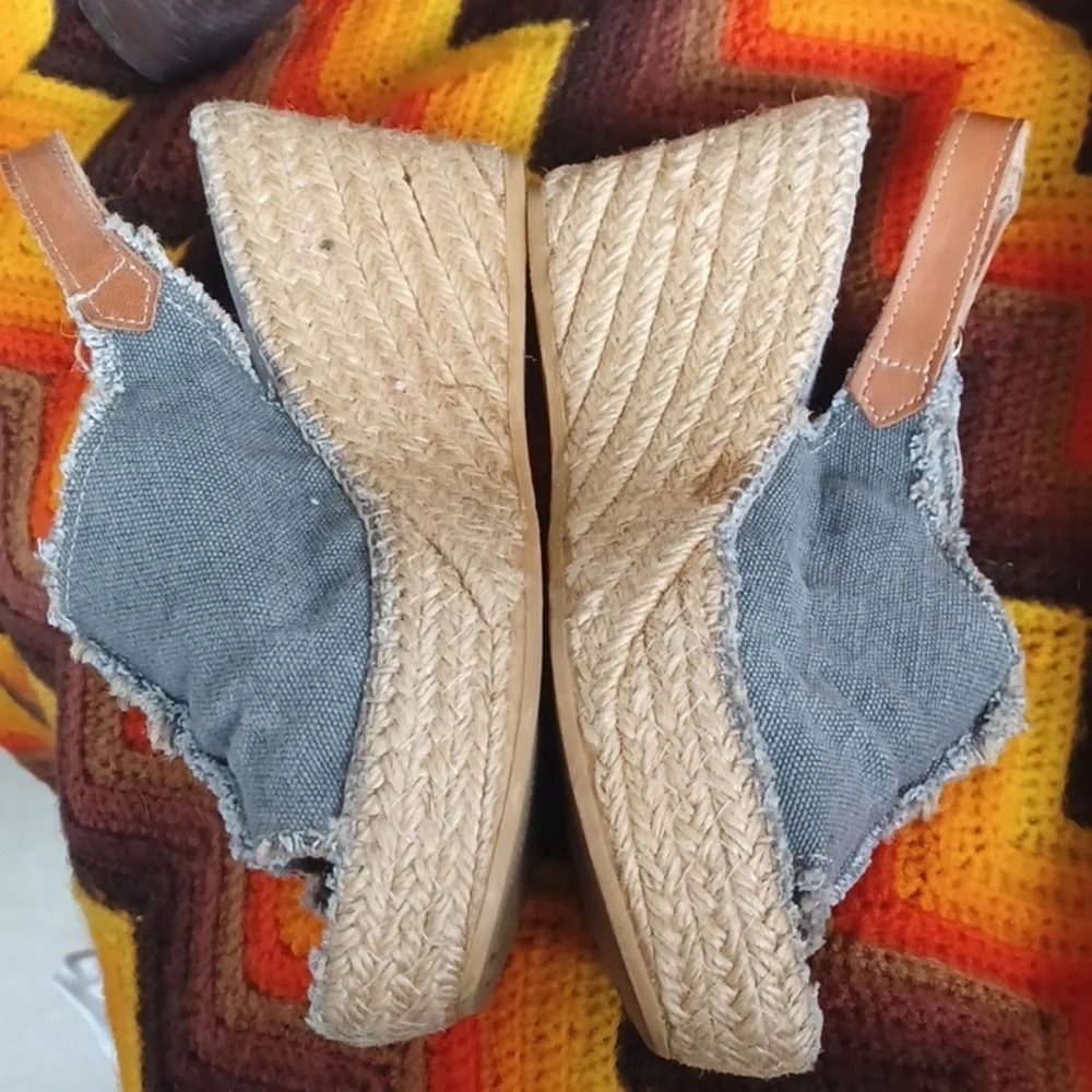 Toni Pons Lugano Espadrille Wedge Sandals, Frayed Denim, Sz 38 (7.5)